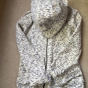 LULULEMON white scuba hoodie with black writing